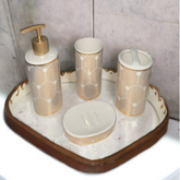 Luxury 4pc White & Gold Bath Set – Dispenser, Holder, Dish